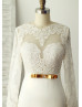 Long Sleeves Ivory Lace Satin Simple Elegant Wedding Dress